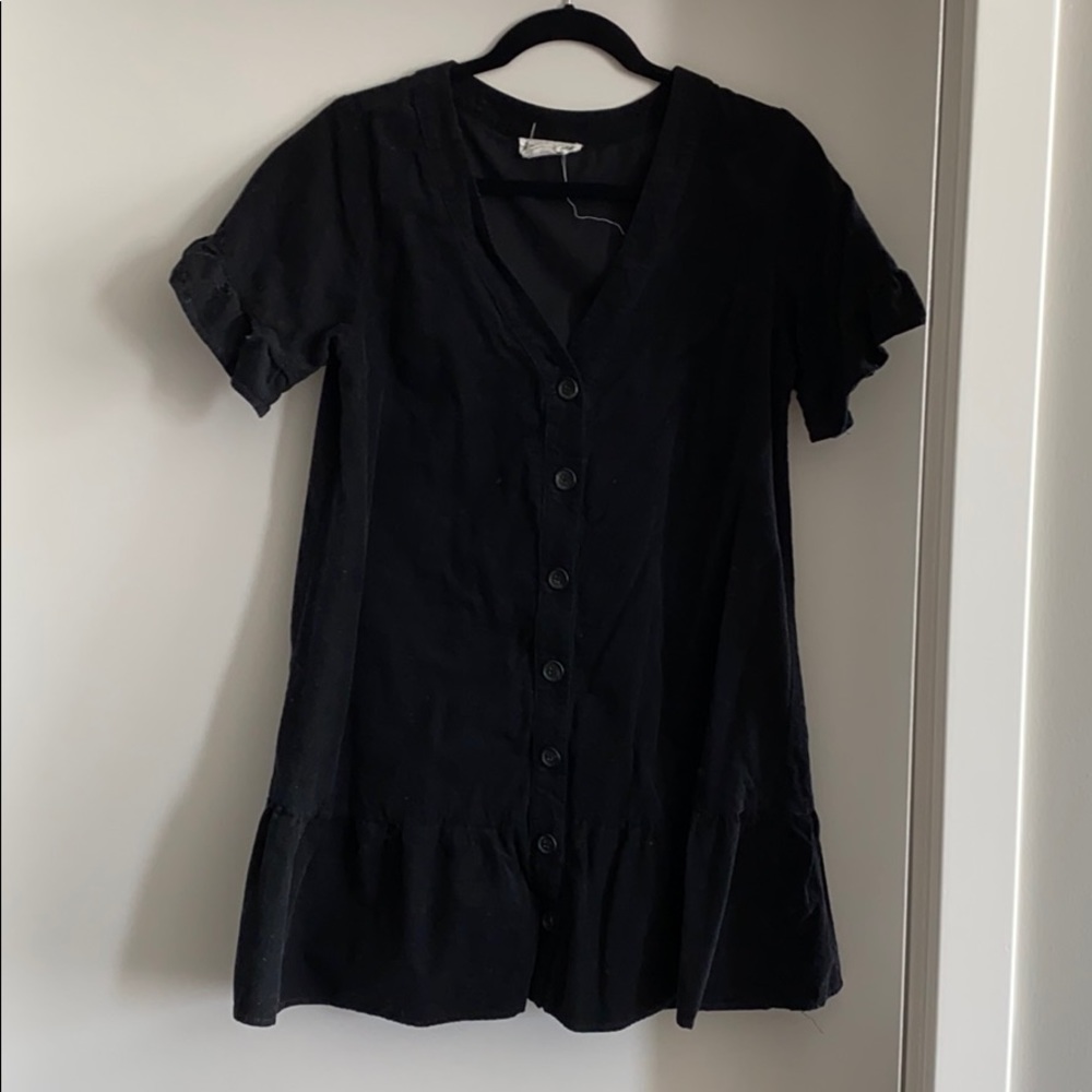 Black corduroy button-up dress